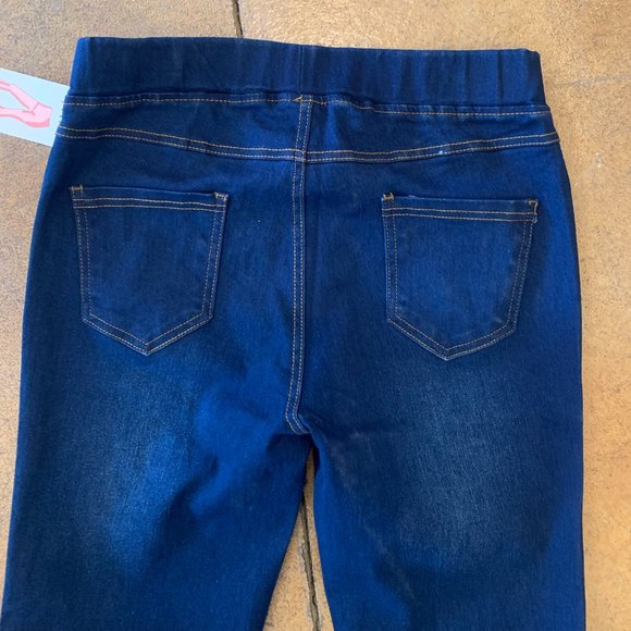 Womens Regular and Plus Dark Blue Pull On Flare Jeans - Picture 5 of 5